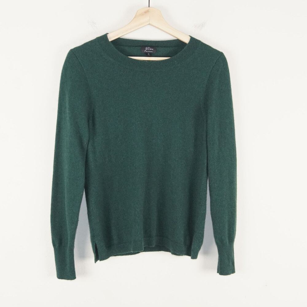 J Crew Green 100% Cashmere Crew Knit Sweater Womens Sz M